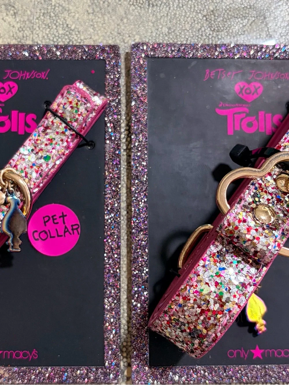 Betsey Johnson XOX Trolls Glitter Pet Collar and matching leash NWT